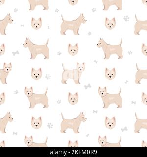 Modello senza cuciture West Highland White Terrier. Pose diverse, set di colori del mantello. Illustrazione vettoriale Illustrazione Vettoriale