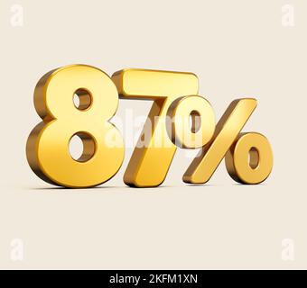 Un'illustrazione del 3D del numero d'oro ottanta sette per cento isolato su sfondo beige Foto Stock