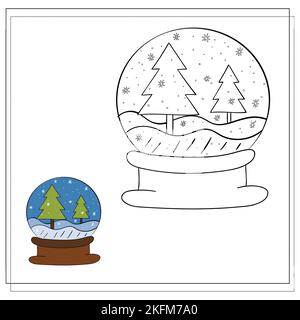 Libro da colorare per bambini. Disegnare un globo di neve sulla base del disegno. Illustrazione vettoriale Illustrazione Vettoriale
