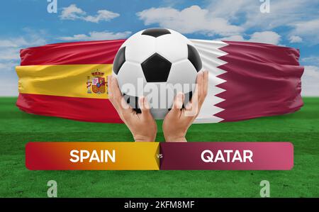 Spagna vs Qatar squadre nazionali calcio partita di calcio concetto di competizione. Foto Stock