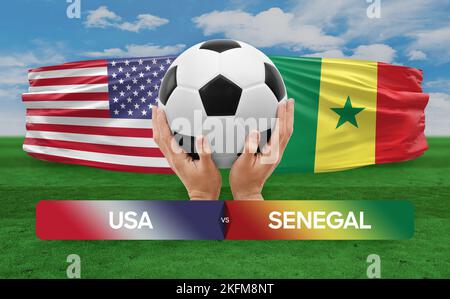 USA vs Senegal nazionale squadre calcio partita di calcio concetto di competizione. Foto Stock