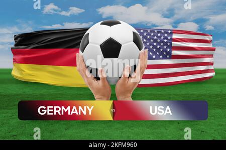 Germania vs USA nazionale squadre calcio partita di calcio concetto di competizione. Foto Stock