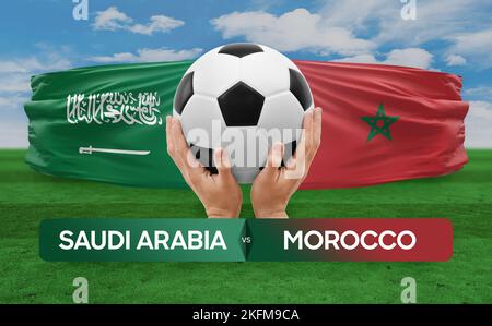 Arabia Saudita vs Marocco nazionale squadre calcio partita di competizione concetto. Foto Stock