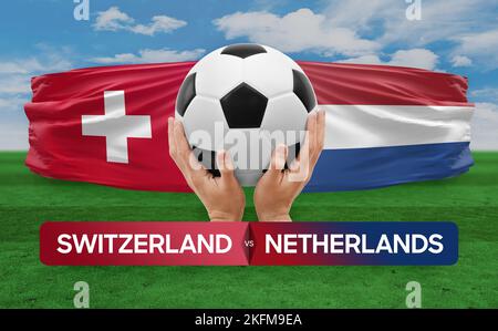 Svizzera vs Paesi Bassi squadre nazionali calcio partita di calcio concetto di competizione. Foto Stock