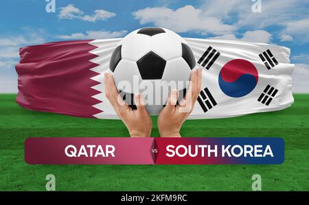 Qatar vs Corea del Sud squadre nazionali calcio partita di calcio concetto di competizione. Foto Stock