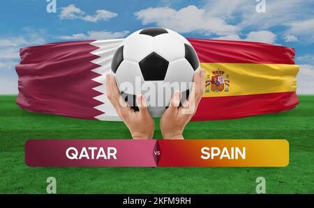Qatar vs Spagna nazionale squadre calcio partita di calcio concetto di competizione. Foto Stock