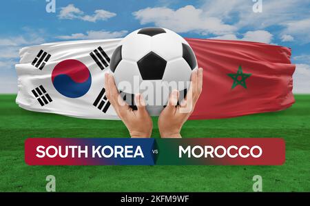 Corea del Sud vs Marocco nazionale squadre calcio partita di calcio concetto di competizione. Foto Stock