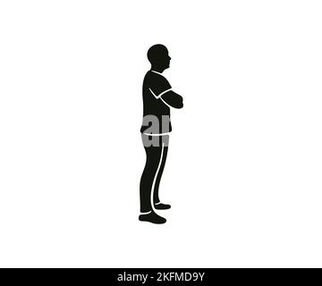 Uomo in piedi in piena crescita con braccia incrociate, logo design. Silhouette di un uomo, un uomo pensa e guarda avanti, disegno vettoriale e illustrazione Illustrazione Vettoriale