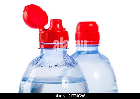 Due cime di bottiglie con acqua Foto Stock