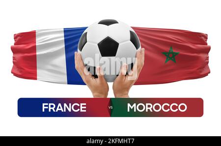 Francia vs Marocco nazionale squadre calcio partita di calcio concetto di competizione. Foto Stock