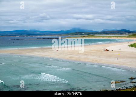 Narin Strand visto dal punto di vista a Portnoo, Contea di Donegal - Irlanda. Foto Stock