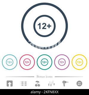 Consentito oltre i 12 anni solo icone di colore piatto in contorni rotondi. 6 icone bonus incluse. Illustrazione Vettoriale