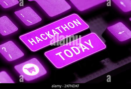 Scrittura a mano del testo Hackathon. Evento di presentazione aziendale in cui un gran numero di persone si impegna nella programmazione Foto Stock