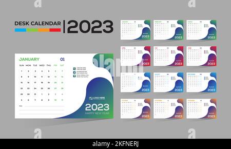 progettazione di calendari vettoriali per desktop 2023 Illustrazione Vettoriale