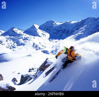 Francia, Savoia (73) Sainte Foy Tarentaise, off piste da sci nel mese di gennaio Foto Stock