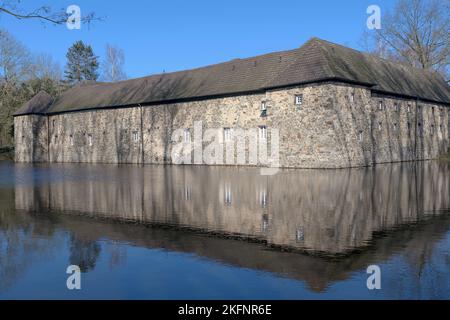 Storico Haus Graven acqua Fortezza, Langenfeld-Wiescheid, Renania, Germania Foto Stock