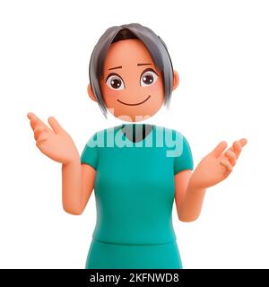 Un'infermiera di cartoni animati in 3D-rended in un'uniforme dell'abito dell'ospedale isolata su uno sfondo bianco Foto Stock