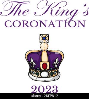 Poster per re Carlo III incoronazione con illustrazione del vettore di bandiera inglese. Biglietto d'auguri per celebrare l'incoronazione del Principe Carlo di Galles diventa Re d'Inghilterra. Illustrazione Vettoriale