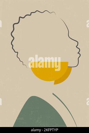 Ritratto minimalista donna linea arte con orecchini in oro. Illustrazione Vettoriale