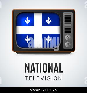 Vintage TV e bandiera del Quebec come Symbol National Television. Ricevitore Tele con design a bandiera Illustrazione Vettoriale