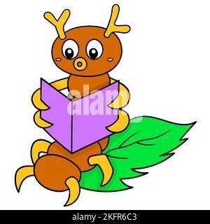 Un'illustrazione vettoriale di un insetto carino del cartone animato che legge un libro Illustrazione Vettoriale