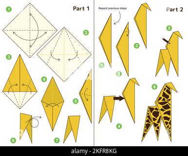 Origami tutorial per bambini. Origami ragazza carina. Illustrazione Vettoriale