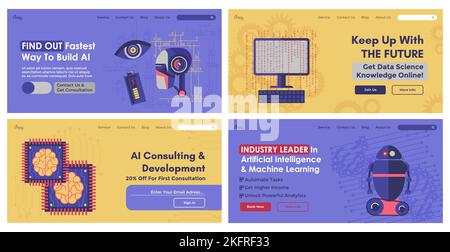Servizio di intelligenza artificiale a banner web set Illustrazione Vettoriale