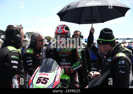 Victoria, Australia. 20th Nov 2022. Jonathan Rea (GBR)corse per il Kawasaki Racing Team WorldSBK-sulla griglia di partenza della Tissot Super Pole Race durante il Grand Ridge Round australiano 2022 del Campionato Mondiale Motul FIM Superbike 2022 a Phillip Island, Australia il 20 2022 novembre - Image Credit: brett keating/Alamy Live News Foto Stock