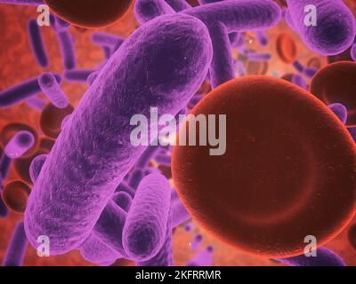 È il vostro sistema immunitario all'altezza della sfida. Vista microscopica di un virus che attacca cellule sane nel corpo umano. Foto Stock