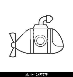 Illustrazione vettoriale di un sottomarino. Stile icona con contorno nero. Libro da colorare per bambini Illustrazione Vettoriale
