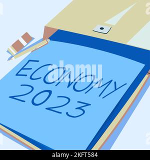Scrittura visualizzazione testo Economy 2023. Concetto di Internet Stato di ricchezza e risorse di un paese nel prossimo anno Foto Stock