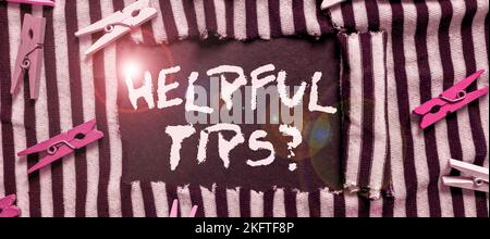 Didascalia di testo con suggerimenti utili. Consigli fotografici concettuali dati per essere una conoscenza utile nella vita Foto Stock