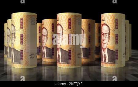 Tunisia denaro Dinar tunisino pacchetto di soldi 3D illustrazione. Stack di pacchetti di banconote TND. Concetto di finanza, cassa, crisi economica, successo commerciale, reces Foto Stock