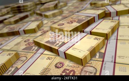 Tunisia denaro Dinar tunisino pacchetto di soldi 3D illustrazione. Stack di pacchetti di banconote TND. Concetto di finanza, cassa, crisi economica, successo commerciale, reces Foto Stock