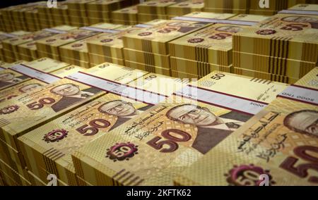 Tunisia denaro Dinar tunisino pacchetto di soldi 3D illustrazione. Stack di pacchetti di banconote TND. Concetto di finanza, cassa, crisi economica, successo commerciale, reces Foto Stock