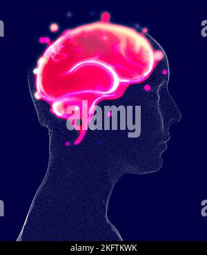 Neurologia, filosofia: Le connessioni, lo sviluppo del pensiero e della riflessione, le infinite possibilità del cervello e della mente. Faccia anatomica umana Foto Stock