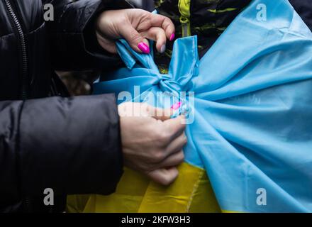 Kherson, Ucraina, Ucraina. 19th Nov 2022. Il sostegno ucraino riempie la Piazza della libertà di Kherson. Kherson fu ufficialmente liberato dopo nove mesi di occupazione russa il 11 novembre 2022. (Credit Image: © Swet Jacqueline/ZUMA Press Wire) Foto Stock