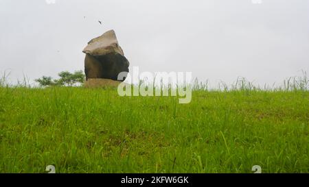 pietre disposte accatastate in una bella erba verde Foto Stock