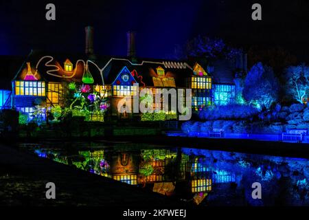 Wisley, Woking, Surrey, Regno Unito - 19 novembre : Glow di Natale 2022 al RHS Garden Wisley, Woking, Surrey, Inghilterra, Regno Unito il 19 novembre 2022 Foto Stock