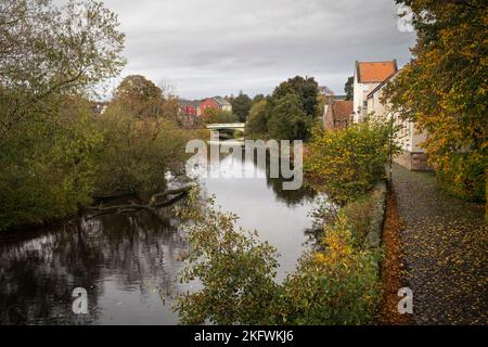 Colori autunnali sul fiume Tyne, Haddington, East Lothian, Scozia Foto Stock