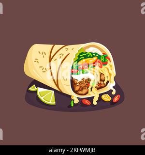 Un'illustrazione vettoriale del burrito messicano delizioso Illustrazione Vettoriale
