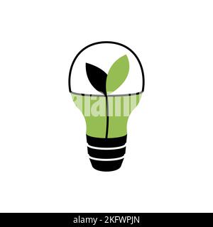 Icone del concetto di sostenibilità. Lampadina con pianta interna Illustrazione Vettoriale
