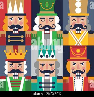 Nutcrackers Natale Vector Illustration. Modello di nuovo anno senza cuciture con i soldati giocattolo. Illustrazione Vettoriale