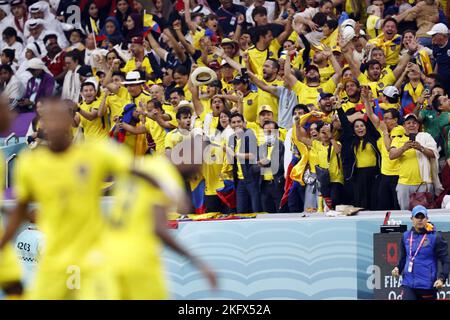 AL KHOR - (lr) i sostenitori dell'Ecuador celebrano il 0-2 durante la Coppa del mondo FIFA Qatar 2022 gruppo Una partita tra Qatar ed Ecuador allo Stadio al Bayt il 20 novembre 2022 ad al Khor, Qatar. AP | Olandese altezza | MAURICE DI PIETRA Foto Stock