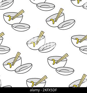 Un vettore modificabile di pattern senza cuciture di avanzi di noodle in ciotole con bacchette Illustrazione Vettoriale