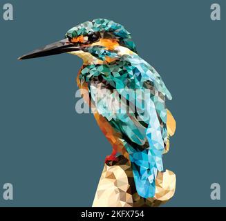 Kingfisher uccello geometrico basso vettore di poli ART Illustrazione Vettoriale