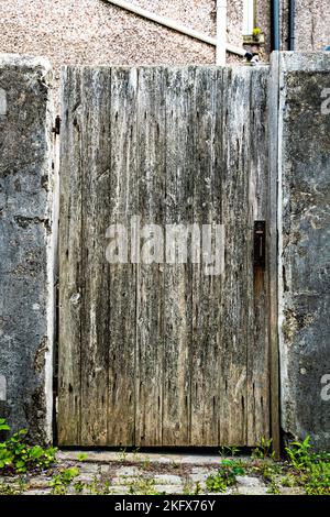 Cancello posteriore in legno dell'alloggiamento a terrazze Foto Stock