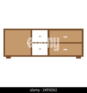 Mobile cabinet, cassetto casa, disegno tavolo piatto vettore illustrazione. Elemento di design per interni in materiali naturali. Stile piatto vettoriale Illustrazione Vettoriale