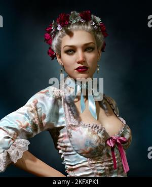 3D computer graphics di una donna con un vestito in stile rococo (NON generato ai) Foto Stock