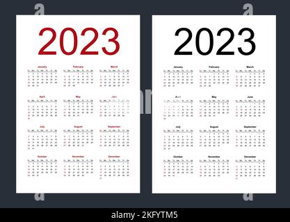 Semplice calendario vettoriale modificabile per l'anno 2023. La settimana inizia da domenica. Verticale. Illustrazione del vettore isolato. Illustrazione Vettoriale